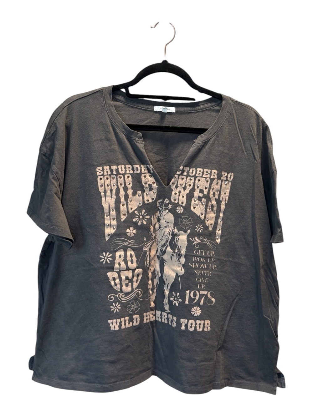 Maurices Charcoal Graphic V-Notch Tee with Cream Wild West Print